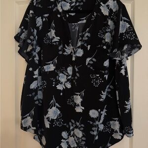 Torrid Black and White Ruffled Blouse with Mandarin Collar